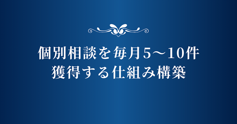 個別相談を安定して5〜10件獲得する仕組みを構築し、静かに月収30～300万円稼ぐコンテンツ販売導線設計