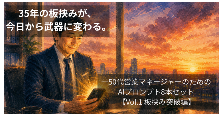 35年の板挟みが、今日から武器に変わる。
――50代営業マネージャーのためのAIプロンプト8本セット【Vol.1 板挟み突破編】